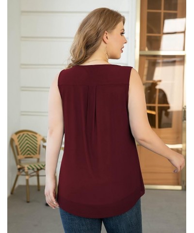 Women's Plus Size Sleeveless Tank Tops Double Layered Casual Blouses Tunic Shirts M-3XL 03-wine Red $9.00 Tanks