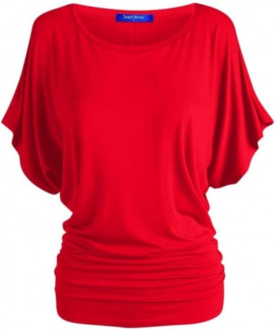 Women's Solid Butterfly Short Sleeve Boat Neck V Neck Dolman Top Short Sleeve Boat Neck Red_2203 $13.31 T-Shirts