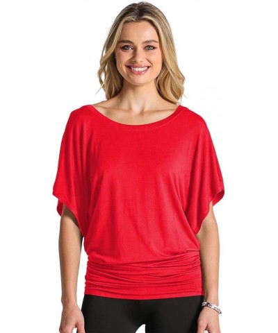 Women's Solid Butterfly Short Sleeve Boat Neck V Neck Dolman Top Short Sleeve Boat Neck Red_2203 $13.31 T-Shirts