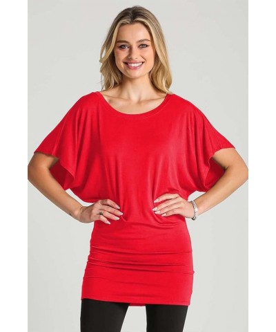 Women's Solid Butterfly Short Sleeve Boat Neck V Neck Dolman Top Short Sleeve Boat Neck Red_2203 $13.31 T-Shirts