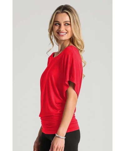 Women's Solid Butterfly Short Sleeve Boat Neck V Neck Dolman Top Short Sleeve Boat Neck Red_2203 $13.31 T-Shirts