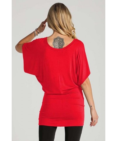 Women's Solid Butterfly Short Sleeve Boat Neck V Neck Dolman Top Short Sleeve Boat Neck Red_2203 $13.31 T-Shirts