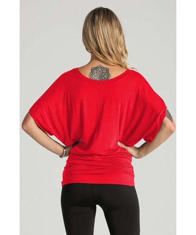 Women's Solid Butterfly Short Sleeve Boat Neck V Neck Dolman Top Short Sleeve Boat Neck Red_2203 $13.31 T-Shirts