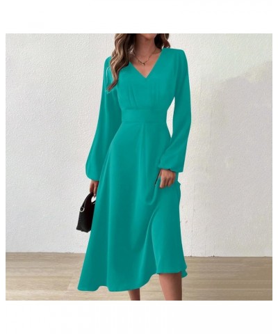 Women's Long Formal Dress Elegant Spring and Summer Casual Fashion V-Neck Sleeve Floral Print Dress, S-2XL Ys07-cyan $11.41 D...