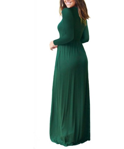 Women Dress Dark Green Large Round Neck Long Sleeves Maxi Wedding Guest Loose Plain Casual Empire Waist Flowy Party Teacher V...