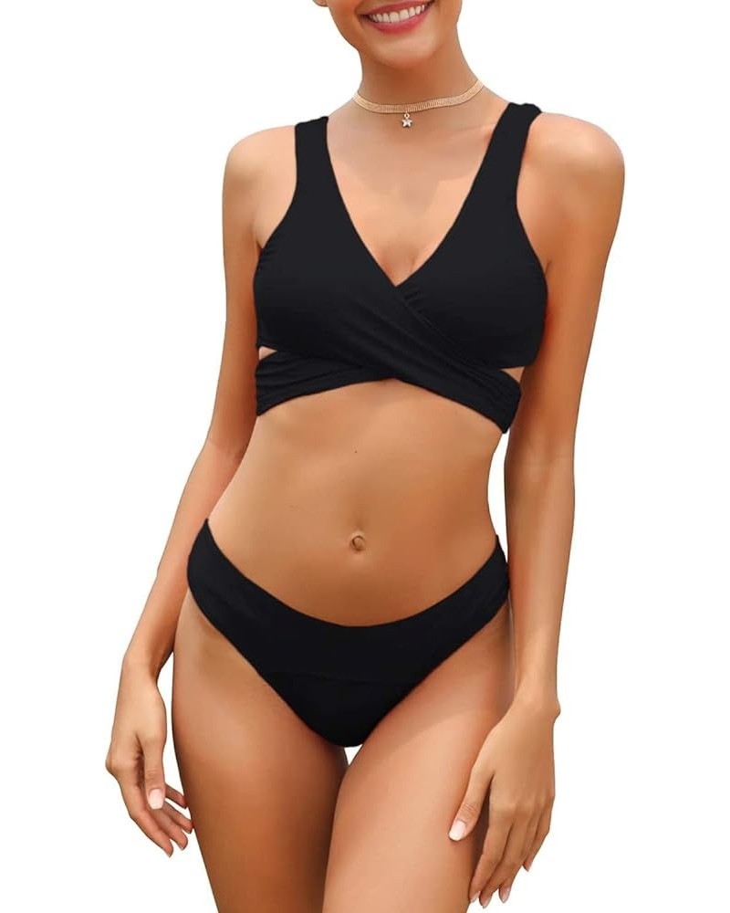 Women's Push Up Bikini Set Wrap Bandage Bathing Suit Two Piece Swimsuits Manhattan Black $22.98 Swimsuits