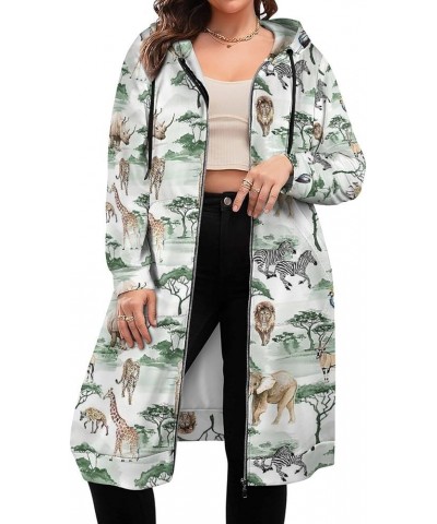 Womens Zip Up Hoodies Plus Size Leopard Print Hooded Tunic Sweatshirt Long Hoodie Jacket Coat With Pockets Style-7 $28.31 Hoo...