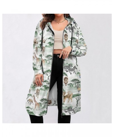 Womens Zip Up Hoodies Plus Size Leopard Print Hooded Tunic Sweatshirt Long Hoodie Jacket Coat With Pockets Style-7 $28.31 Hoo...