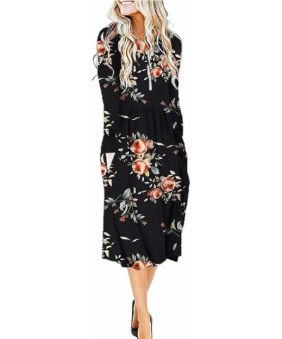 Women's Long Sleeve Midi Dress Loose Casual Empire Waist Dresses with Pockets Rose Black $15.58 Dresses