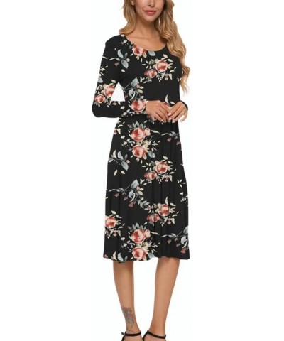 Women's Long Sleeve Midi Dress Loose Casual Empire Waist Dresses with Pockets Rose Black $15.58 Dresses