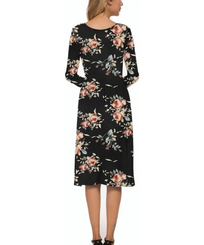 Women's Long Sleeve Midi Dress Loose Casual Empire Waist Dresses with Pockets Rose Black $15.58 Dresses