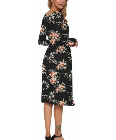 Women's Long Sleeve Midi Dress Loose Casual Empire Waist Dresses with Pockets Rose Black $15.58 Dresses