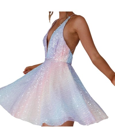 Womens Tassel Sequin Dress Spaghetti Strap Backless Tassel Mini Dress Sparkly Evening Party Dress Dance Dress C8- Color $17.4...