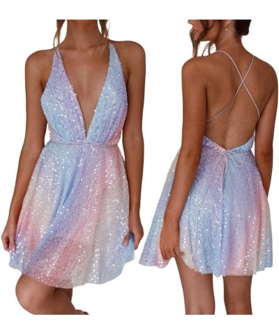 Womens Tassel Sequin Dress Spaghetti Strap Backless Tassel Mini Dress Sparkly Evening Party Dress Dance Dress C8- Color $17.4...