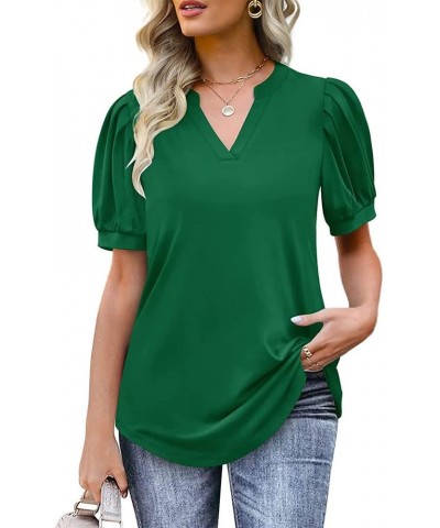 Summer Women's Pleated Puff Sleeve Tops Casual V Neck T Shirts Loose Blouses Dressy XX-Large Green $14.81 Tops