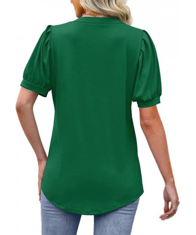 Summer Women's Pleated Puff Sleeve Tops Casual V Neck T Shirts Loose Blouses Dressy XX-Large Green $14.81 Tops