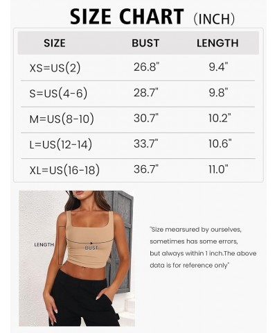 Women's Square Neck Sleeveless Crop Tops 2024 Cute Double Layer Seamless Slim Fit Y2k Tank Tops Mint Green $12.16 Others