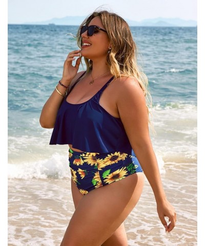 Women Bikini Set Tummy Control Swimsuit Two Piece High Waist Floral Swimwear Plus Size Pattern 8 $20.05 Swimsuits