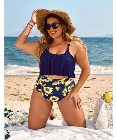 Women Bikini Set Tummy Control Swimsuit Two Piece High Waist Floral Swimwear Plus Size Pattern 8 $20.05 Swimsuits