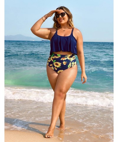 Women Bikini Set Tummy Control Swimsuit Two Piece High Waist Floral Swimwear Plus Size Pattern 8 $20.05 Swimsuits