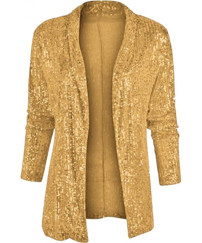 Women's Sequin Shiny Jackets Open Front Blazer Jacket Long Sleeve Lapel Jacket Gold $14.85 Blazers