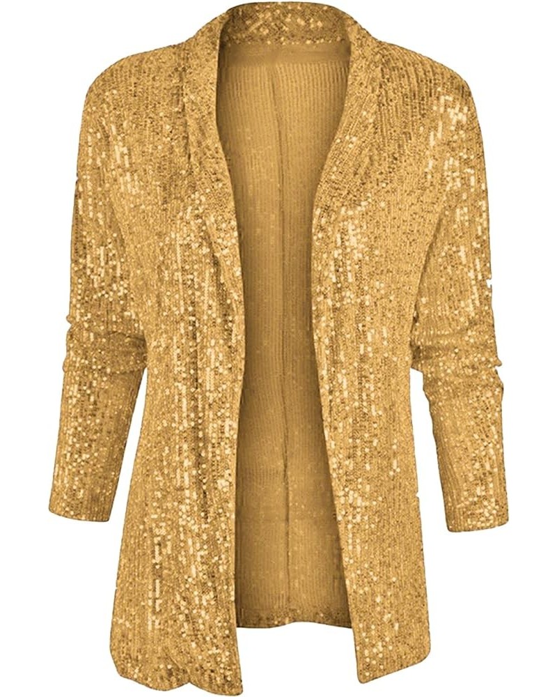 Women's Sequin Shiny Jackets Open Front Blazer Jacket Long Sleeve Lapel Jacket Gold $14.85 Blazers