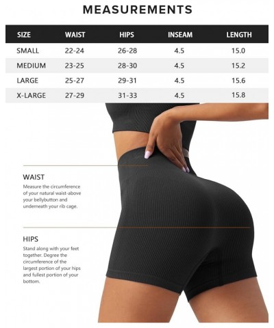 4 Piece Workout Shorts Sets Womens, High Waisted Ribbed Seamless Yoga Spandex Biker Shorts 4 Packs - Black/Gray/Neon Green/Ca...