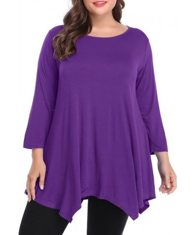 Plus Size Tops for Women Fall Tunic Tops to Wear with Leggings 3/4 Sleeve Casual Swing Loose T Shirts Blouse S-5X Deep Purple...