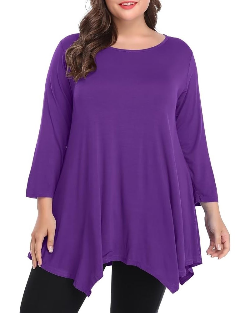 Plus Size Tops for Women Fall Tunic Tops to Wear with Leggings 3/4 Sleeve Casual Swing Loose T Shirts Blouse S-5X Deep Purple...