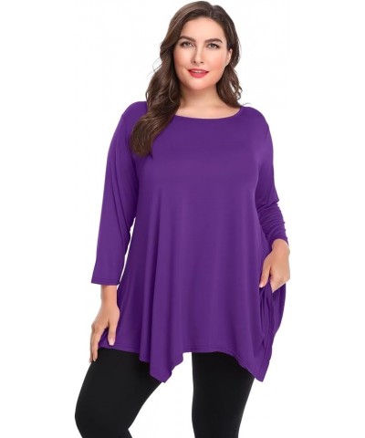 Plus Size Tops for Women Fall Tunic Tops to Wear with Leggings 3/4 Sleeve Casual Swing Loose T Shirts Blouse S-5X Deep Purple...