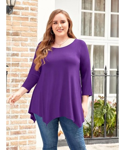 Plus Size Tops for Women Fall Tunic Tops to Wear with Leggings 3/4 Sleeve Casual Swing Loose T Shirts Blouse S-5X Deep Purple...