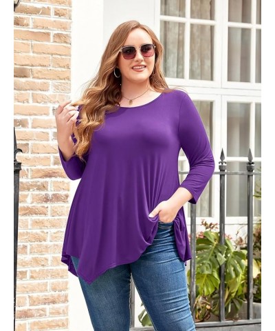 Plus Size Tops for Women Fall Tunic Tops to Wear with Leggings 3/4 Sleeve Casual Swing Loose T Shirts Blouse S-5X Deep Purple...