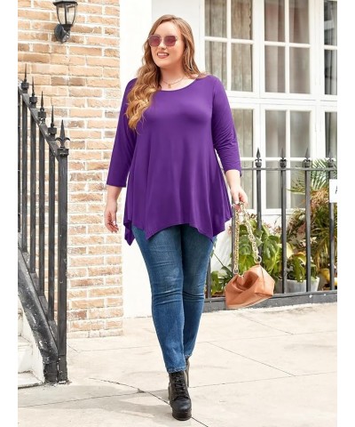 Plus Size Tops for Women Fall Tunic Tops to Wear with Leggings 3/4 Sleeve Casual Swing Loose T Shirts Blouse S-5X Deep Purple...