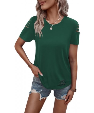 Women's Short Sleeve T Shirts Crew Neck Ripped Cut Out Summer Casual Basic Tees Tops Green $14.57 T-Shirts