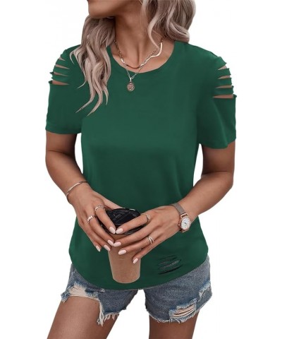 Women's Short Sleeve T Shirts Crew Neck Ripped Cut Out Summer Casual Basic Tees Tops Green $14.57 T-Shirts