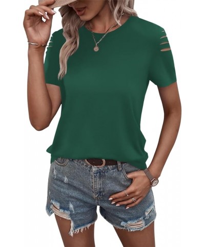 Women's Short Sleeve T Shirts Crew Neck Ripped Cut Out Summer Casual Basic Tees Tops Green $14.57 T-Shirts