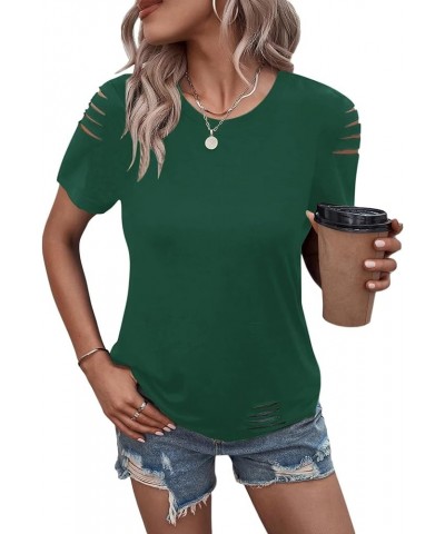 Women's Short Sleeve T Shirts Crew Neck Ripped Cut Out Summer Casual Basic Tees Tops Green $14.57 T-Shirts