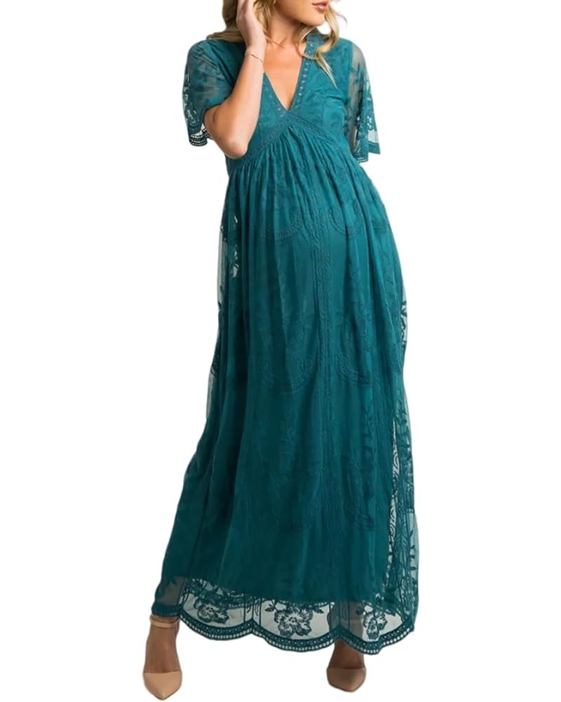 Women's Casual Off Shoulder Lace Maxi Dress Boho White Bridesmaid Wedding Evening Party Dresses M Teal $20.79 Dresses