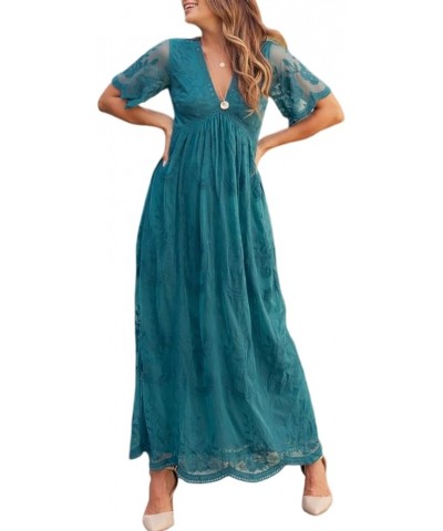 Women's Casual Off Shoulder Lace Maxi Dress Boho White Bridesmaid Wedding Evening Party Dresses M Teal $20.79 Dresses