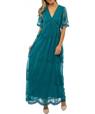 Women's Casual Off Shoulder Lace Maxi Dress Boho White Bridesmaid Wedding Evening Party Dresses M Teal $20.79 Dresses