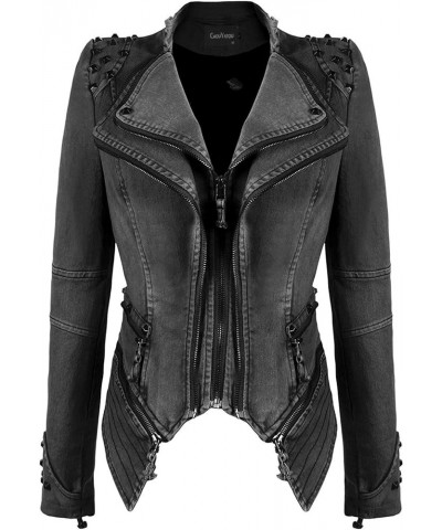 Women's Fashion Studded Perfectly Shaping Faux Leather Biker Jacket Denim-grey $35.10 Coats