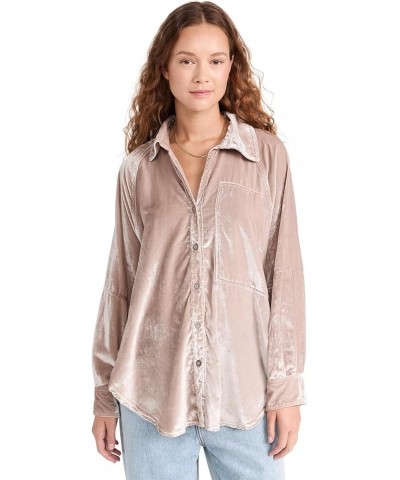 Women's Night Skies Velvet Button Down Mushroom $47.44 Blouses