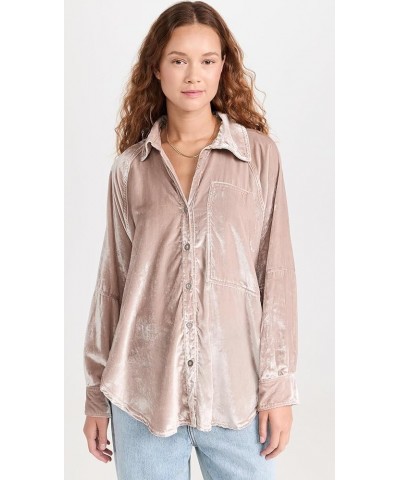 Women's Night Skies Velvet Button Down Mushroom $47.44 Blouses