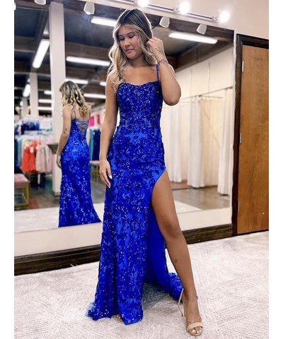 Sparkly Sequin Prom Dresses for Women 2024 Spaghetti Straps Mermaid Formal Dresses with Slit Champagne $36.75 Dresses