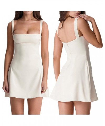 Sexy Women's Satin Bodycon Mini Dress Sleeveless Backless Low-Cut Summer A-line Night Club Dress White $9.71 Dresses