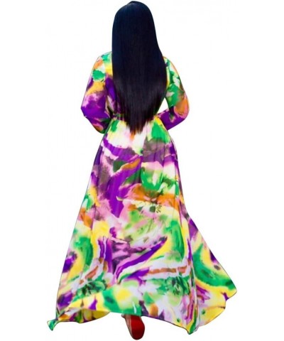 Womens Chiffon Deep V-Neck Stripe Printed Maxi Dress Unique Loose Summer Boho Dresses High Waiste(S-5XL) Purple $23.51 Dresses