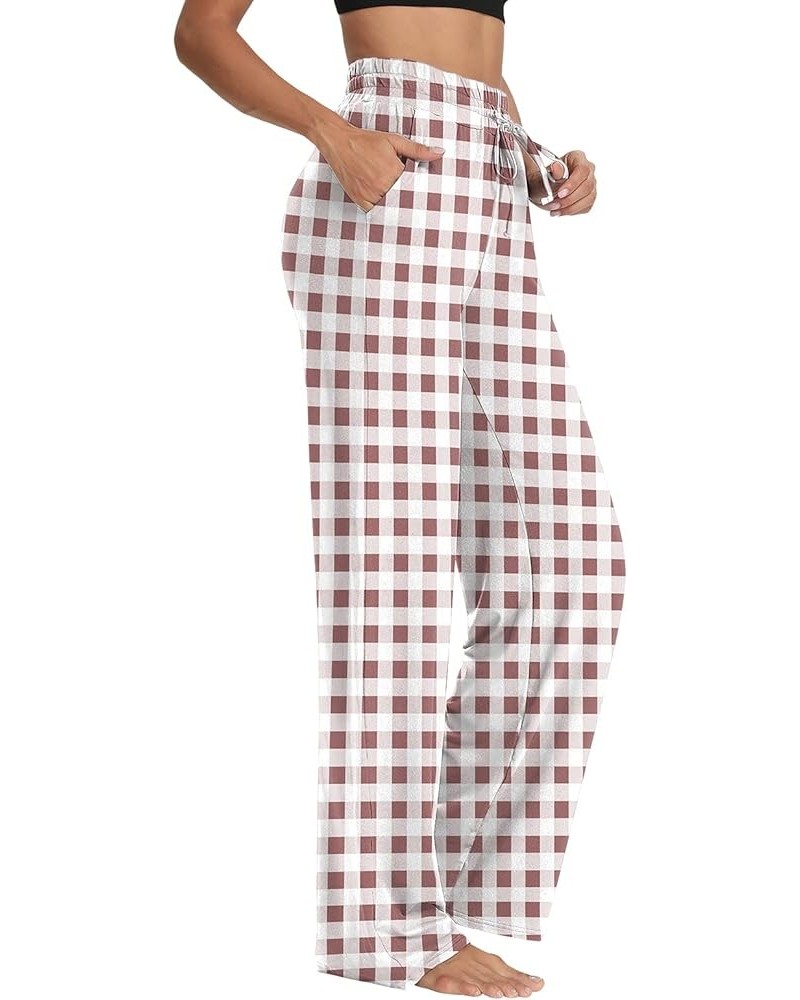 Womens Yoga Sweatpants Wide Leg Lounge Pajamas Pants Drawstring Workout Comfy Joggers Pants with Pockets Plaid-5(thick) $20.0...