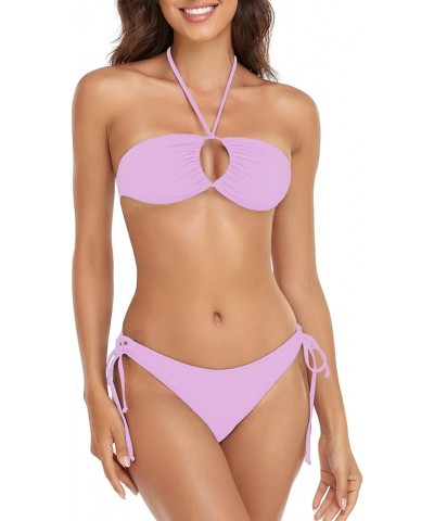 Women's Triangle Bikinis for Women Halter String Top with Tie Side Bikini Bottom Purple $19.80 Swimsuits