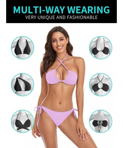 Women's Triangle Bikinis for Women Halter String Top with Tie Side Bikini Bottom Purple $19.80 Swimsuits