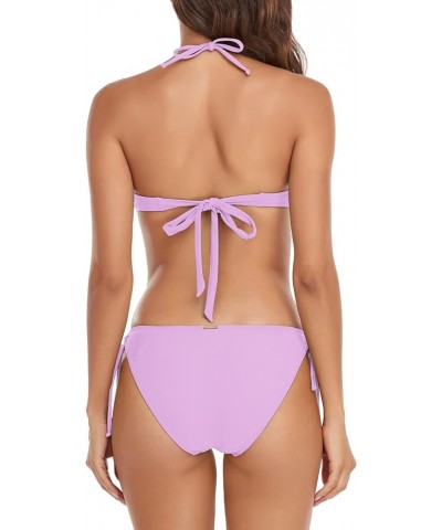 Women's Triangle Bikinis for Women Halter String Top with Tie Side Bikini Bottom Purple $19.80 Swimsuits